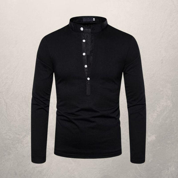 Playera Casual de Manga Larga con Botones Decorativos para Hombre