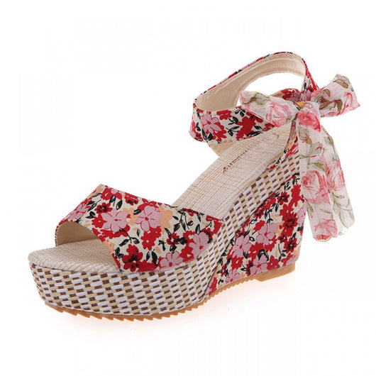 Sandalias Cuña Floral con Moño Plataforma para Mujer - Image 5