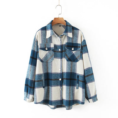 Chaqueta Camisa de Lana a Cuadros con Solapa para Mujer - Image 4