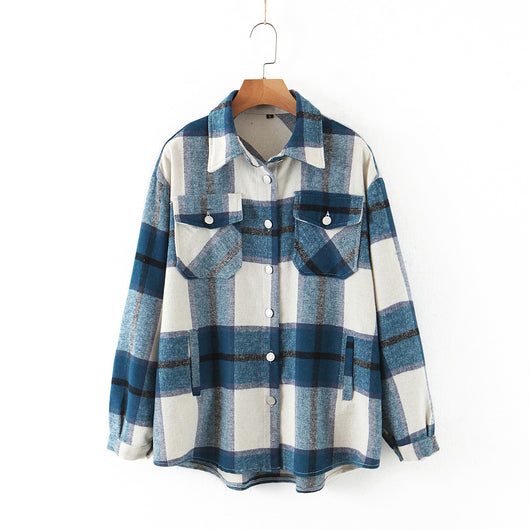 Chaqueta Camisa de Lana a Cuadros con Solapa para Mujer - Image 4