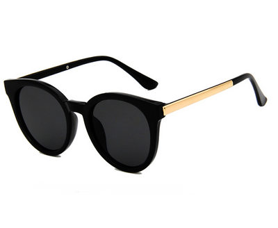 Black vintage square sunglasses for women with round blue mirrored lenses and gold-tone temple accents. - Image 3