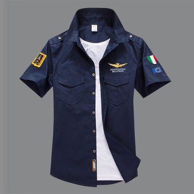 Camisa Militar Manga Corta Bordada para Hombre