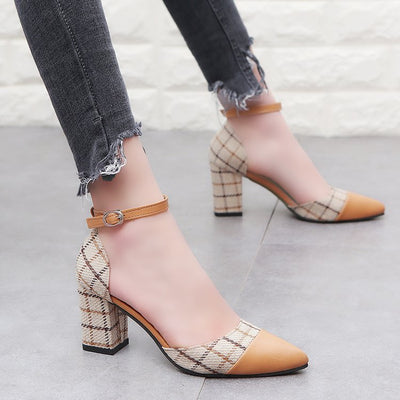 Zapatos de Tacón Grueso Alto con Hebilla - Diseño Combinado de Colores - Image 7