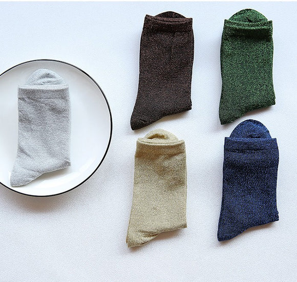 Women's Socks with Gold and Silver Shimmer Edge in Silk and Lace
