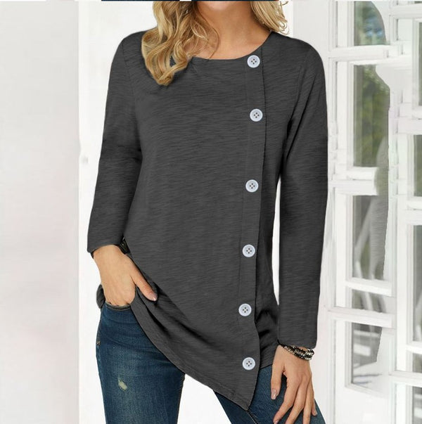 Blusa Otoñal Suelta con Mangas Largas y Botones