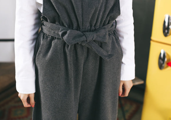 Pantalón Ancho Estilo Coreano de Cintura Alta con Peto Casual