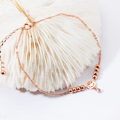 Pulsera de Tobillo en Acero Titanio Chapado Oro Rosa con Perlas Redondas - Image 3