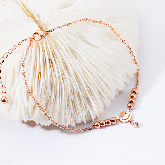 Pulsera de Tobillo en Acero Titanio Chapado Oro Rosa con Perlas Redondas - Image 3
