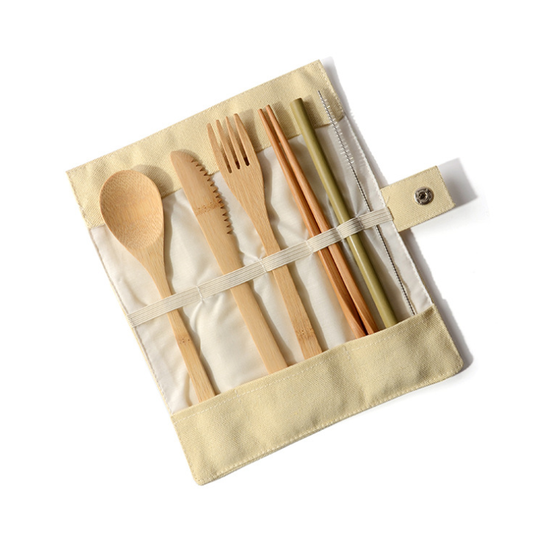 Set de Cubiertos Portátil de Bambú Reutilizable con Estuche - Cero Residuos