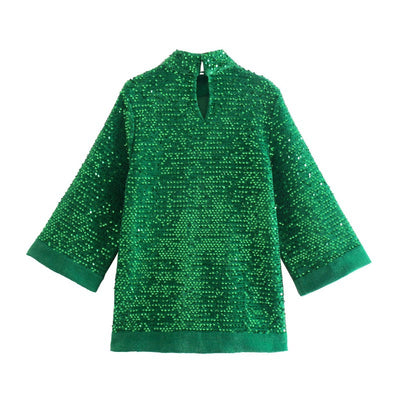 Blusa Suelta de Lentejuelas Manga Larga para Mujer - Image 6
