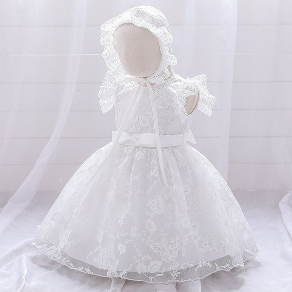 Vestido de Princesa Blanco Infantil con Encaje para Bodas