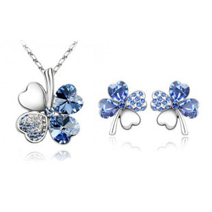 Conjunto de Collar y Aretes de Cristal Trébol de Cuatro Hojas