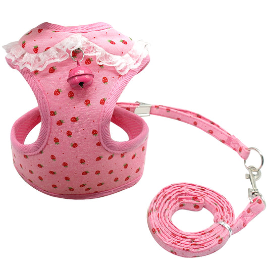 Arnés Pechera Rosa para Perro Pequeño con Correa y Cascabel