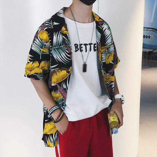 Camisa de Playa Hip Hop con Estampado de Hojas - Image 11