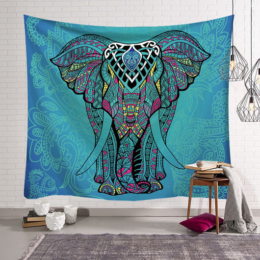 Vibrant multicolor elephant tapestry with a black background, featuring an abstract design for wall decor. - Image 8