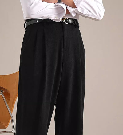 Pantalones Plisados Retro de Cintura Alta en Pana - Image 14