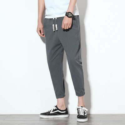 Pantalones Harem Negros de Algodón y Lino para Hombre - Image 7