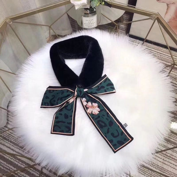 Cuello de Pelaje Sintético Tipo Conejo - Bufanda Coreana Elegante
