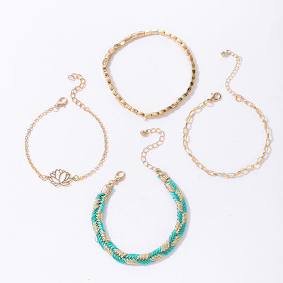 Juego de 4 Pulseras Bohemias con Cadena de Aleación y Loto - Image 3