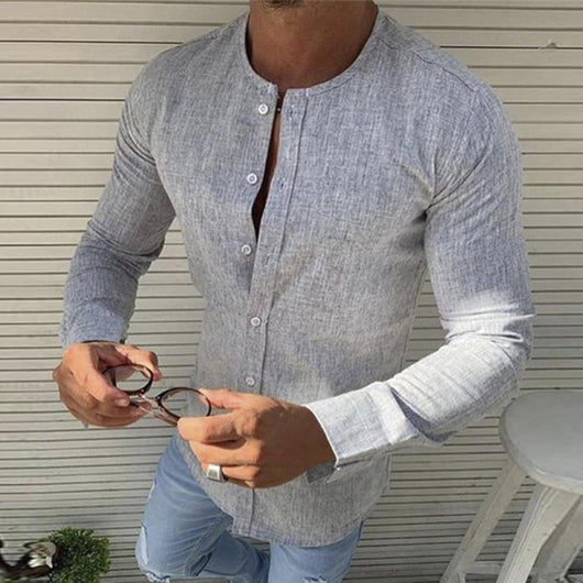 Camisa Manga Larga Cuello Redondo de Algodón para Hombre - Image 3