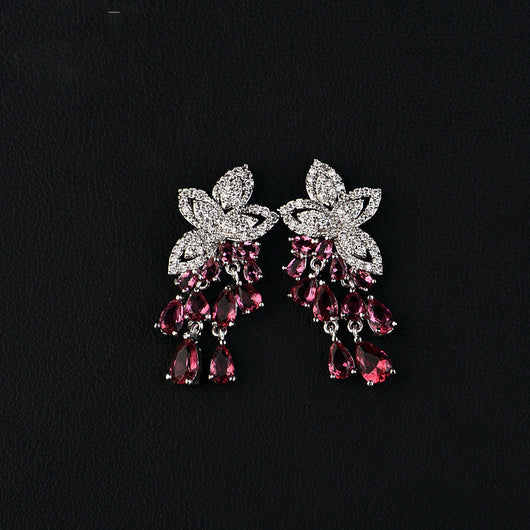 Aretes de Circón Flor Pequeña con Borla de Gota - Hipoalergénicos Estilo Coreano - Image 14