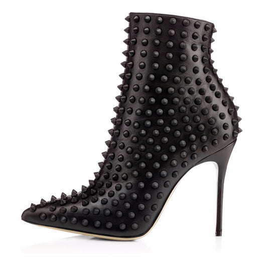 Botas Tobilleras Stiletto Negras con Tachas y Punta Afilada - Image 11