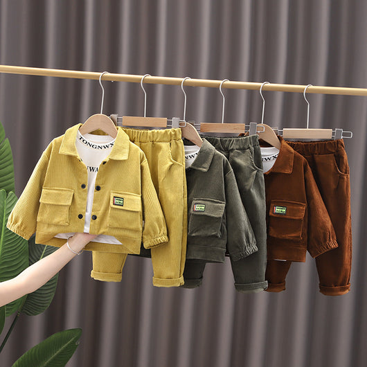 Traje de Tres Piezas en Pana para Niños - Colección Otoño - Image 3