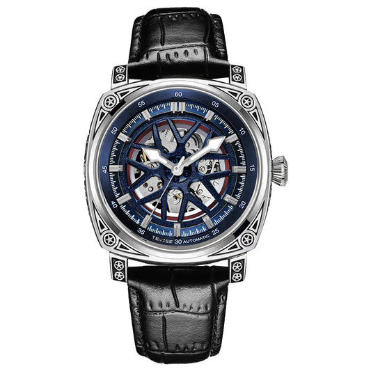 Reloj Automático de Acero Inoxidable con Correa de Cuero para Hombre - Image 2