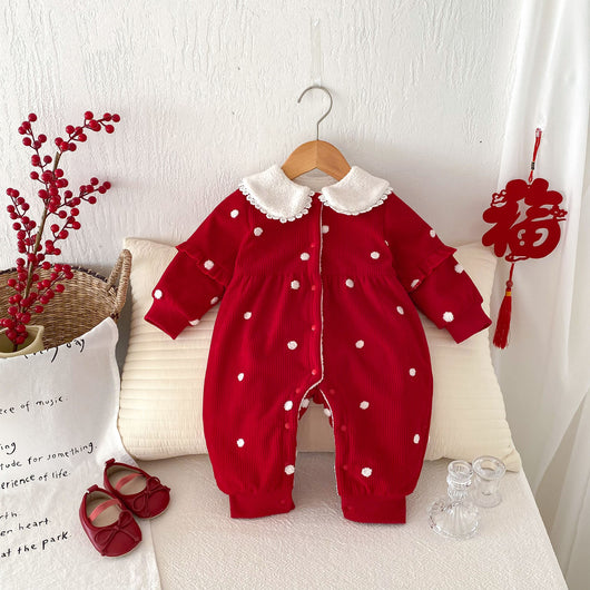 Pijama Enterizo Térmico para Bebé con Forro Polar Lunares Rojo - Image 9