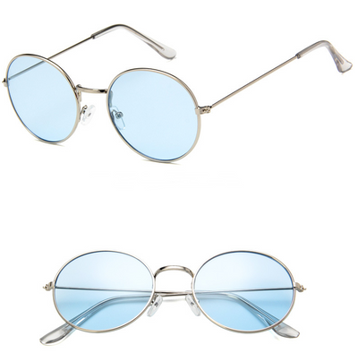 Round clear lens glasses with silver metal frames and black temple tips, shown from an angled and front view. - Image 3