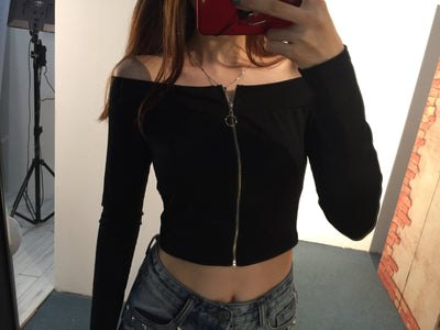 Sudadera Deportiva de Mujer con Cierre en Hombro - Estilo Europeo Slim Fit