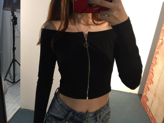 Sudadera Deportiva de Mujer con Cierre en Hombro - Estilo Europeo Slim Fit