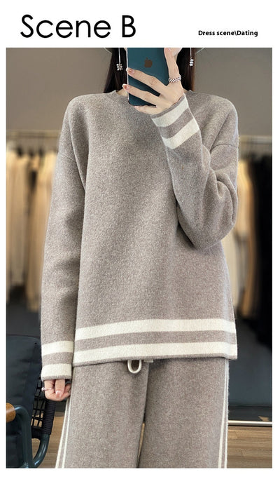 Conjunto de Pantalón Ancho y Suéter Tejido en Lana - Estilo Casual Relajado - Image 30