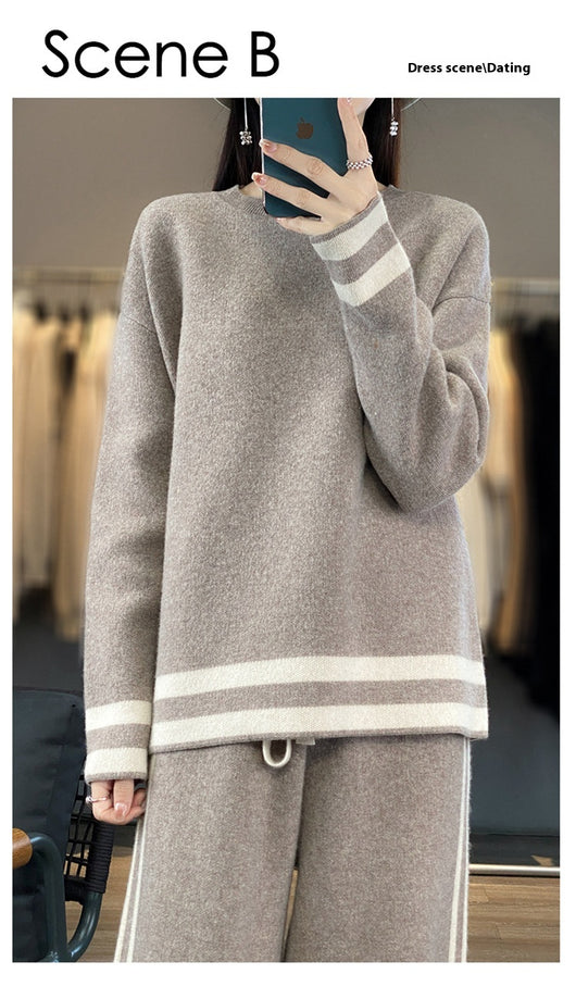 Conjunto de Pantalón Ancho y Suéter Tejido en Lana - Estilo Casual Relajado - Image 30