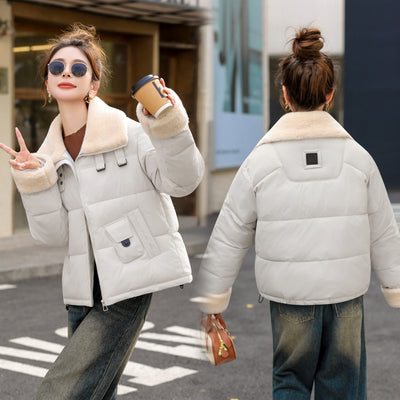 Abrigo de Lana Cordero Estilo Coreano con Solapa Grande