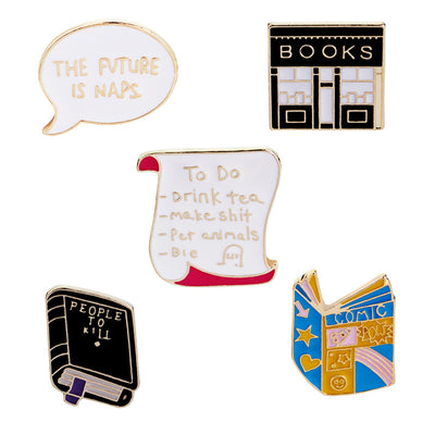 Broche de Biblioteca Cartoon - Conversación de Libros