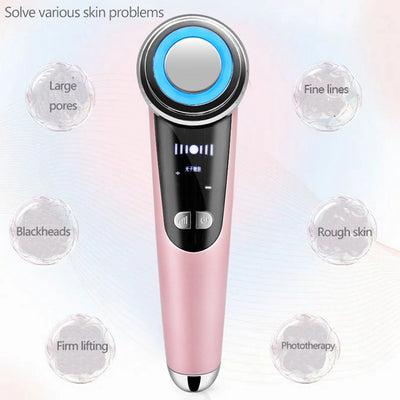 White facial massage importer with red and blue LED light ring, two 'POLYPEPTIDE' facial mask boxes, and a pink cat ear headband. - Image 3