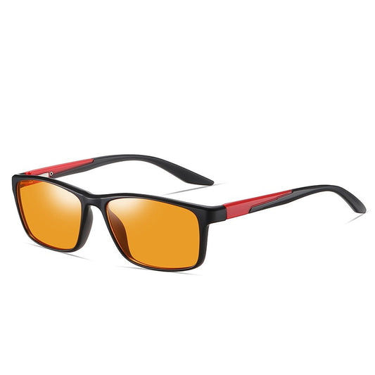 Matte black retro square frame anti-blue light glasses with orange lenses and gray temple accents. - Image 2