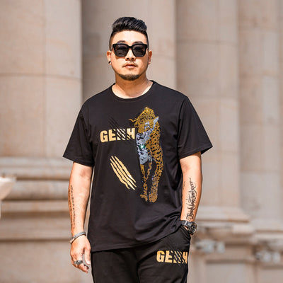 Camiseta Hombre Talla Grande con Diseño Leopardo y Strass