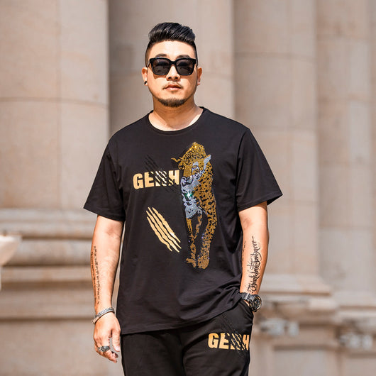 Camiseta Hombre Talla Grande con Diseño Leopardo y Strass