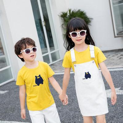 Yellow short-sleeve t-shirt with a black cartoon bear graphic and '100090' text on the front. - Image 4