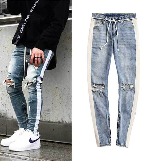 Pantalones Jeans Slim con Rasgados y Cierre Lateral - Estilo Urbano Kanye
