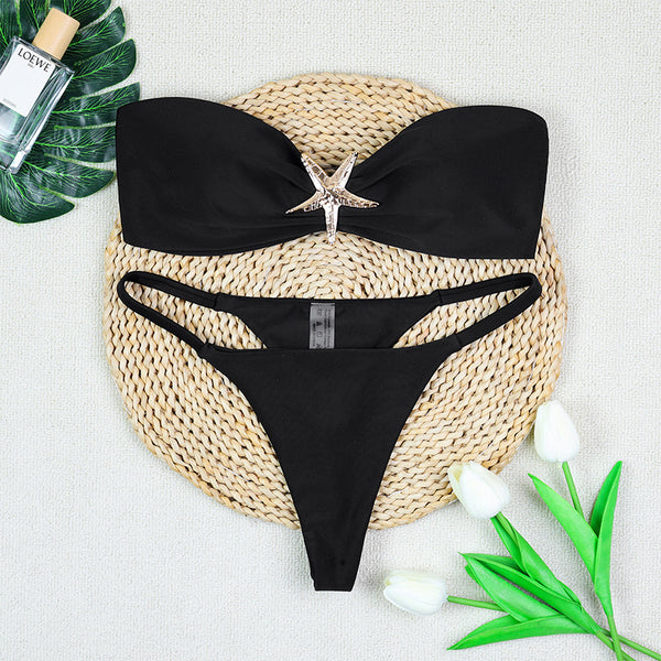 Bikini Sexy Escotado con Tirantes Ajustables y Cintura Baja