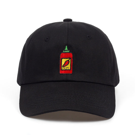 Gorra de béisbol con bordado de botella de salsa picante