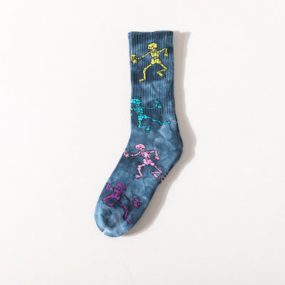 Calcetines Estampados Tie-Dye con Diseño de Calavera y Skateboard
