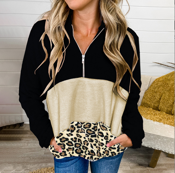 Sudadera con Capucha Estampado Leopardo Manga Larga