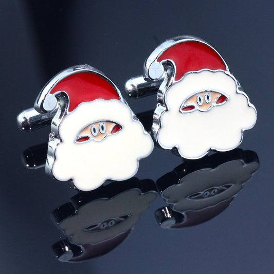 Gemelos Navideños Esmaltados con Papá Noel para Camisa Francesa