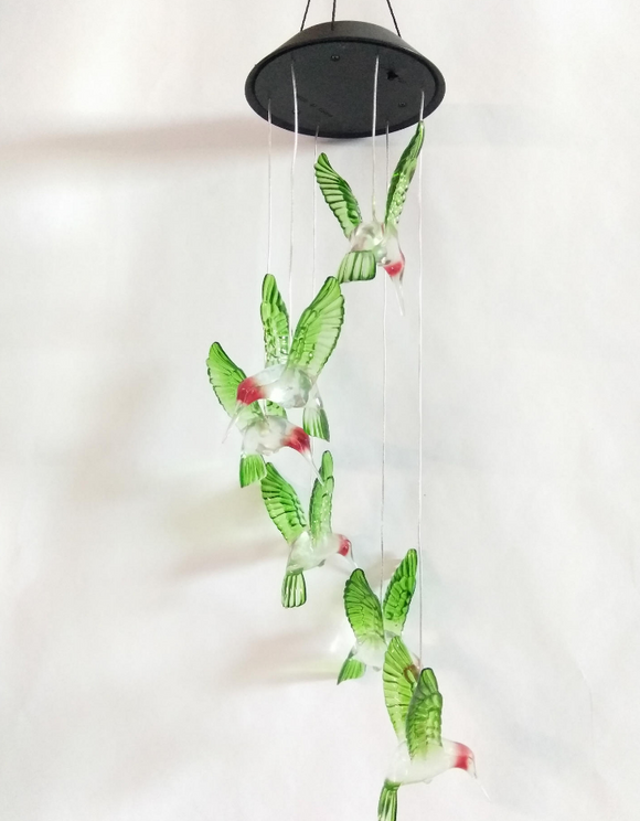 Lámpara Solar Cambia Colores con Carillón de Viento - Bola de Cristal Colibrí y Mariposa