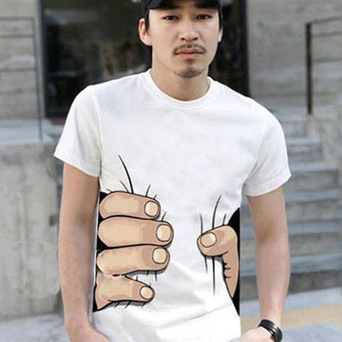Playera de Manga Corta con Estampado de Mano 3D
