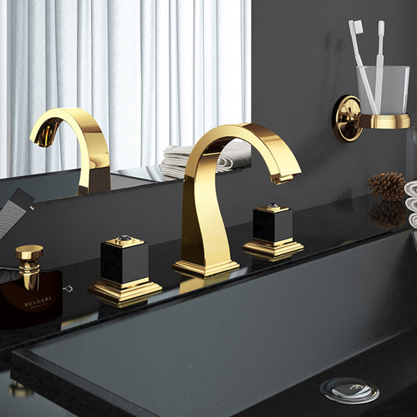 Grifo de Lavabo de Dos Piezas Dorado - Instalación de Tres Orificios para Baño